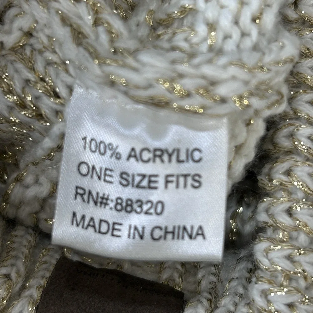 C.C Exclusives Knit Beanie Hat Cream Gold Metallic Acrylic One Size Women
